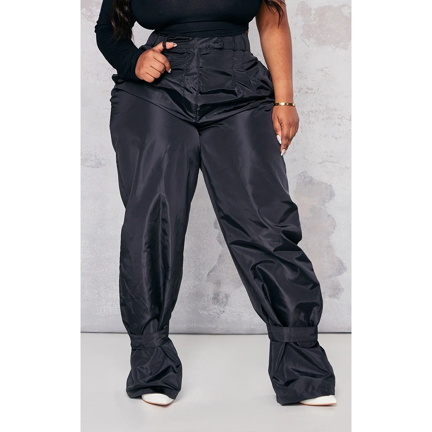 Black Tie Cuff Nylon Trousers
