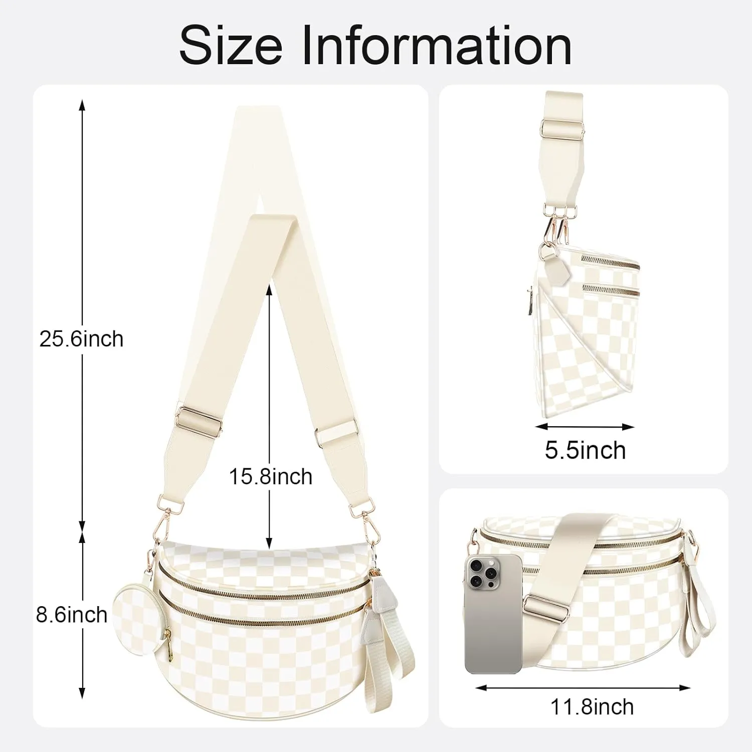 Bum Bags for Women Checkered Crossbody Bag with Removable Wallets Large Nylon Belt Purse Fanny Packs, Bonus with a Extra Strap