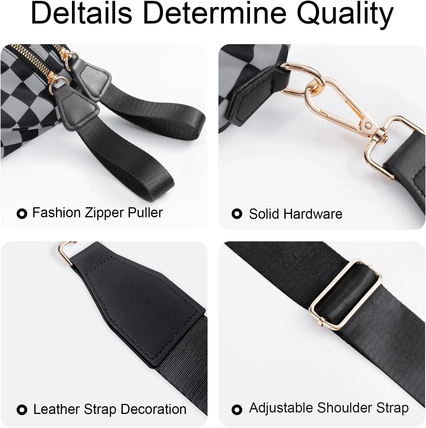 Bum Bags for Women Checkered Crossbody Bag with Removable Wallets Large Nylon Belt Purse Fanny Packs, Bonus with a Extra Strap