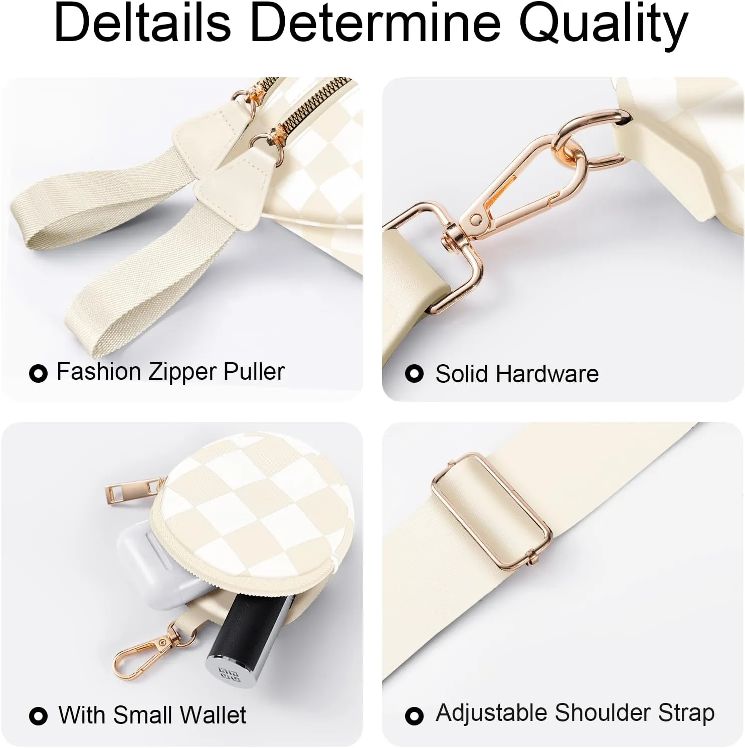 Bum Bags for Women Checkered Crossbody Bag with Removable Wallets Large Nylon Belt Purse Fanny Packs, Bonus with a Extra Strap