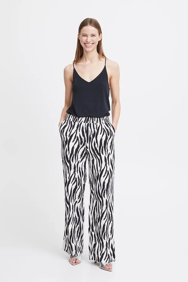 Byoung Byfalakka Linen Mix Animal Print Trousers Black