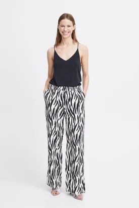 Byoung Byfalakka Linen Mix Animal Print Trousers Black