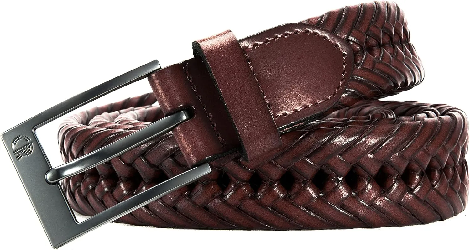 CHAOREN Leather Braided Belts for Men - 1 1/8" Mens Casual Woven Leather Belt for Dress Pants