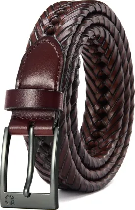 CHAOREN Leather Braided Belts for Men - 1 1/8" Mens Casual Woven Leather Belt for Dress Pants