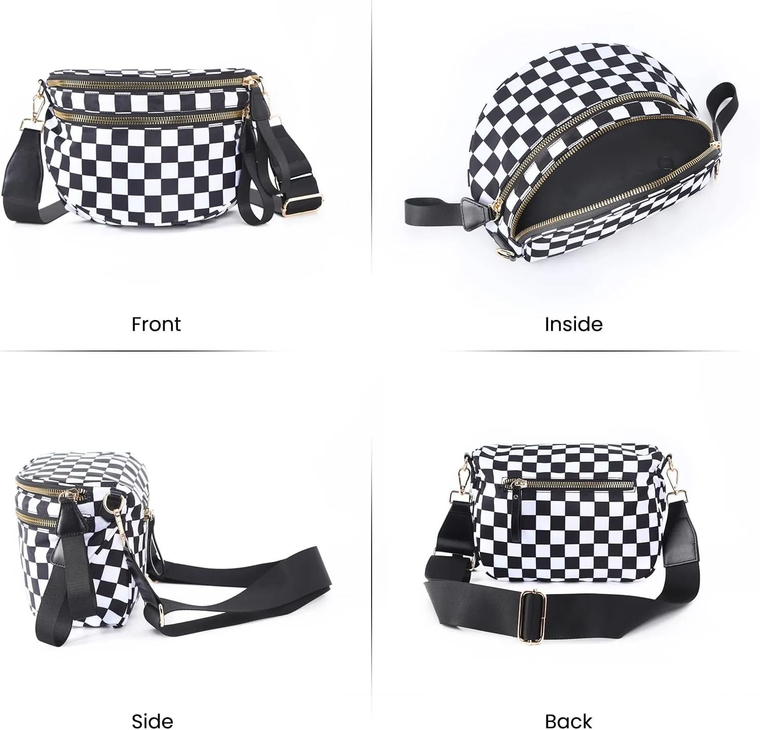 Checkered Crossbody Bags Bum Bag for Women Large Sling Bag Purse with Adjustable Strap??Black Checkered??