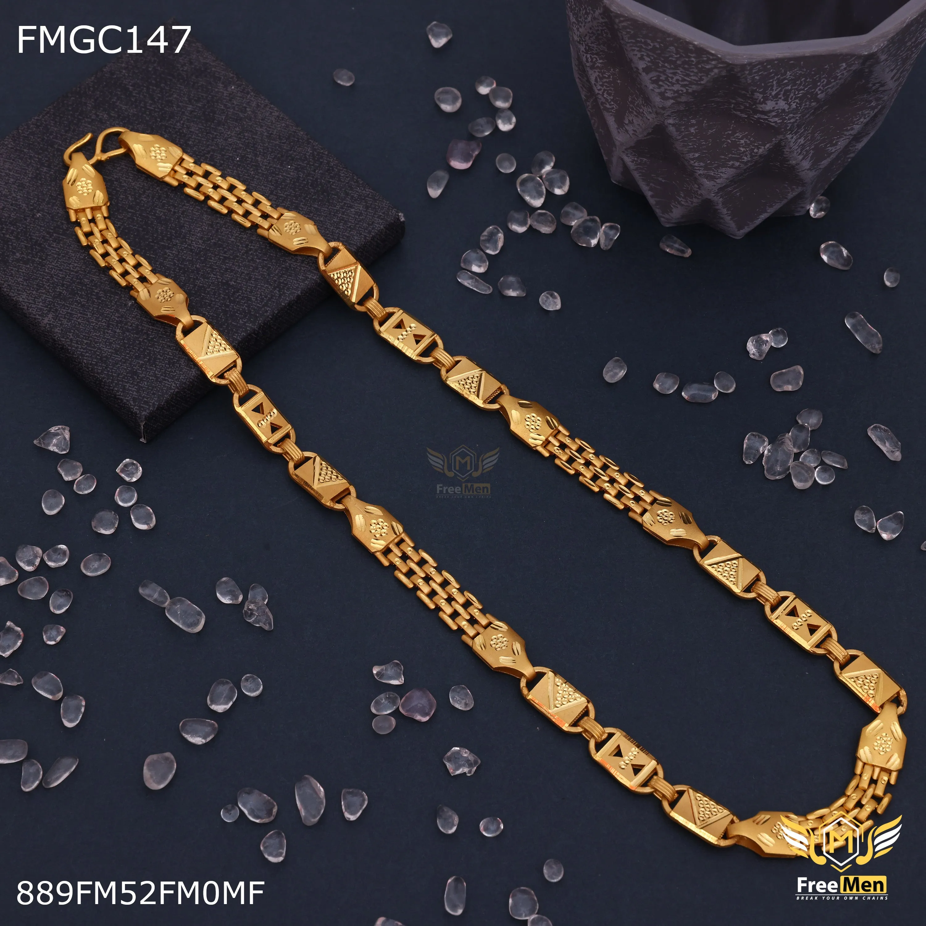 Freemen Gold Plated Traditional Patta and Biscuit Chain for Men - FMGC147