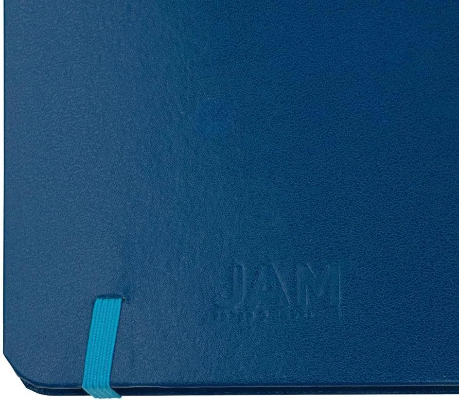 JAM Paper Hardcover Notebook with Elastic Band - Medium Journal - 5 x 7 - Blue - 100 Lined Sheets - Sold Individually