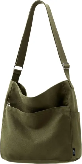 KALIDI Canvas Tote Bag Large Hobo Crossbody Shoulder Handbag Zipper Messenger Bag for Women or Men Casual College Work