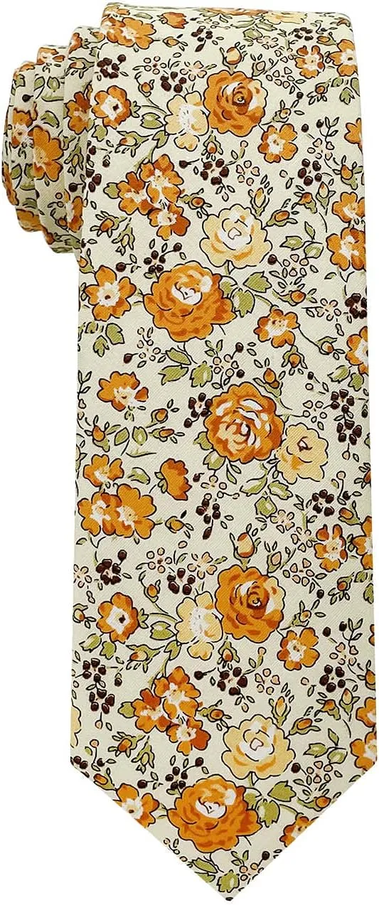 Kebocis Mens Skinny Cotton Floral Necktie Thin Tie for Men