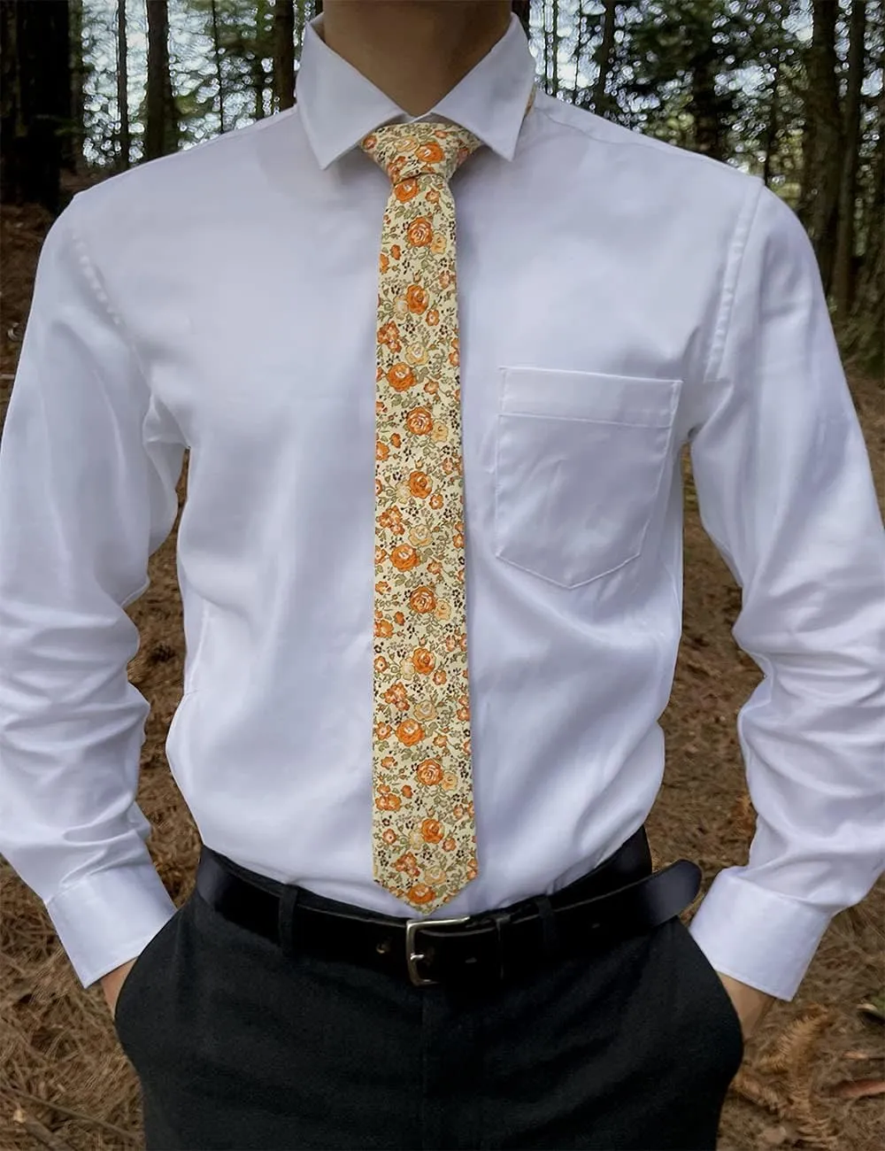 Kebocis Mens Skinny Cotton Floral Necktie Thin Tie for Men