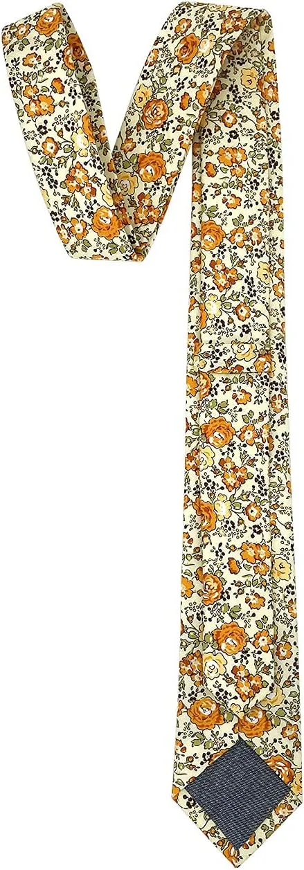 Kebocis Mens Skinny Cotton Floral Necktie Thin Tie for Men
