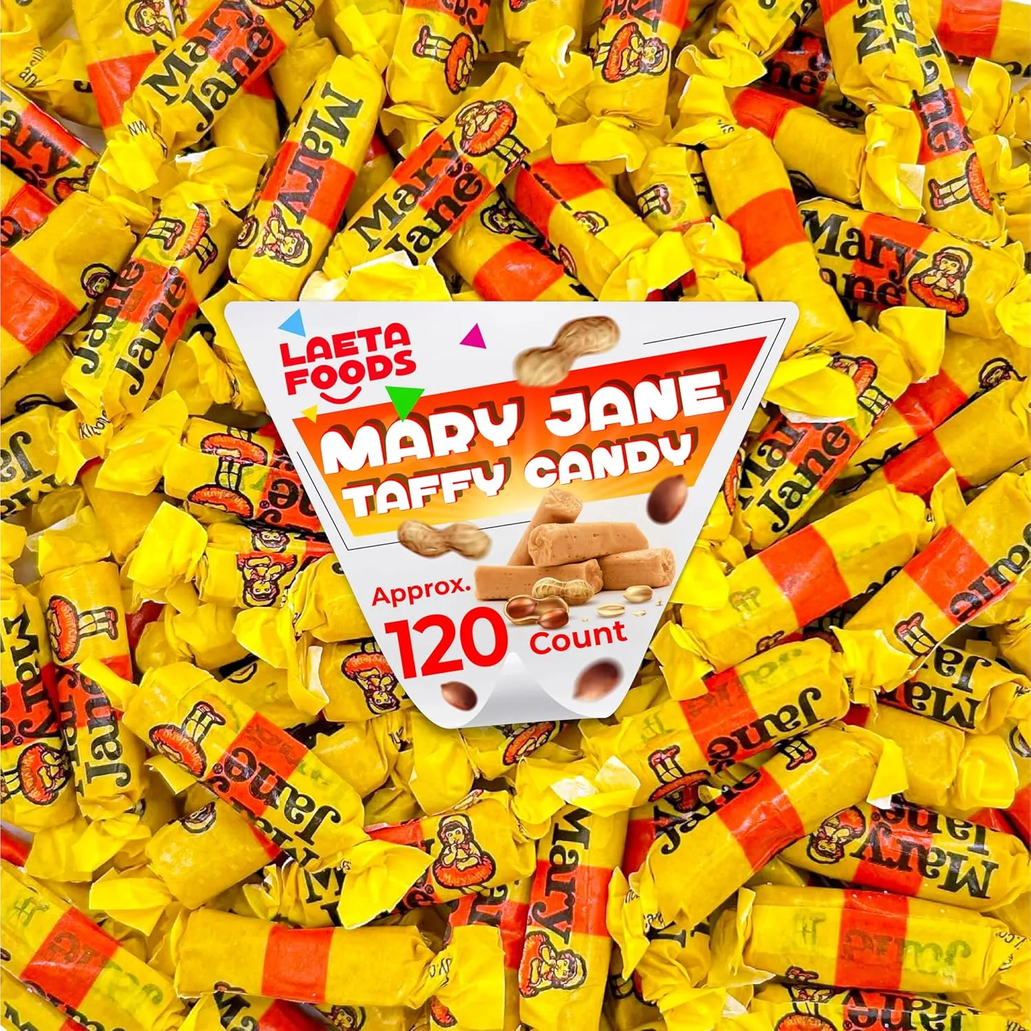 Mary Jane Candy | 1 Pound Bag - Approx. 120 Count | Peanut Butter Flavored Taffies