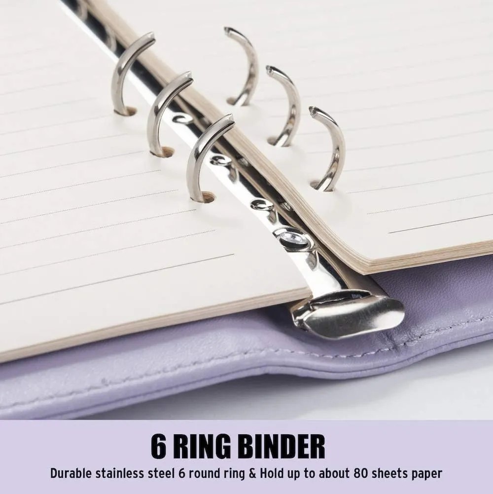 Sooez A5 Notebook Photocard Binder, 6 Ring Planner with Stylish Design, Loose Leaf Personal Organizer Cover with Magnetic Buckle, PU Leather Binder with Macaron Colors (Rose Gold)