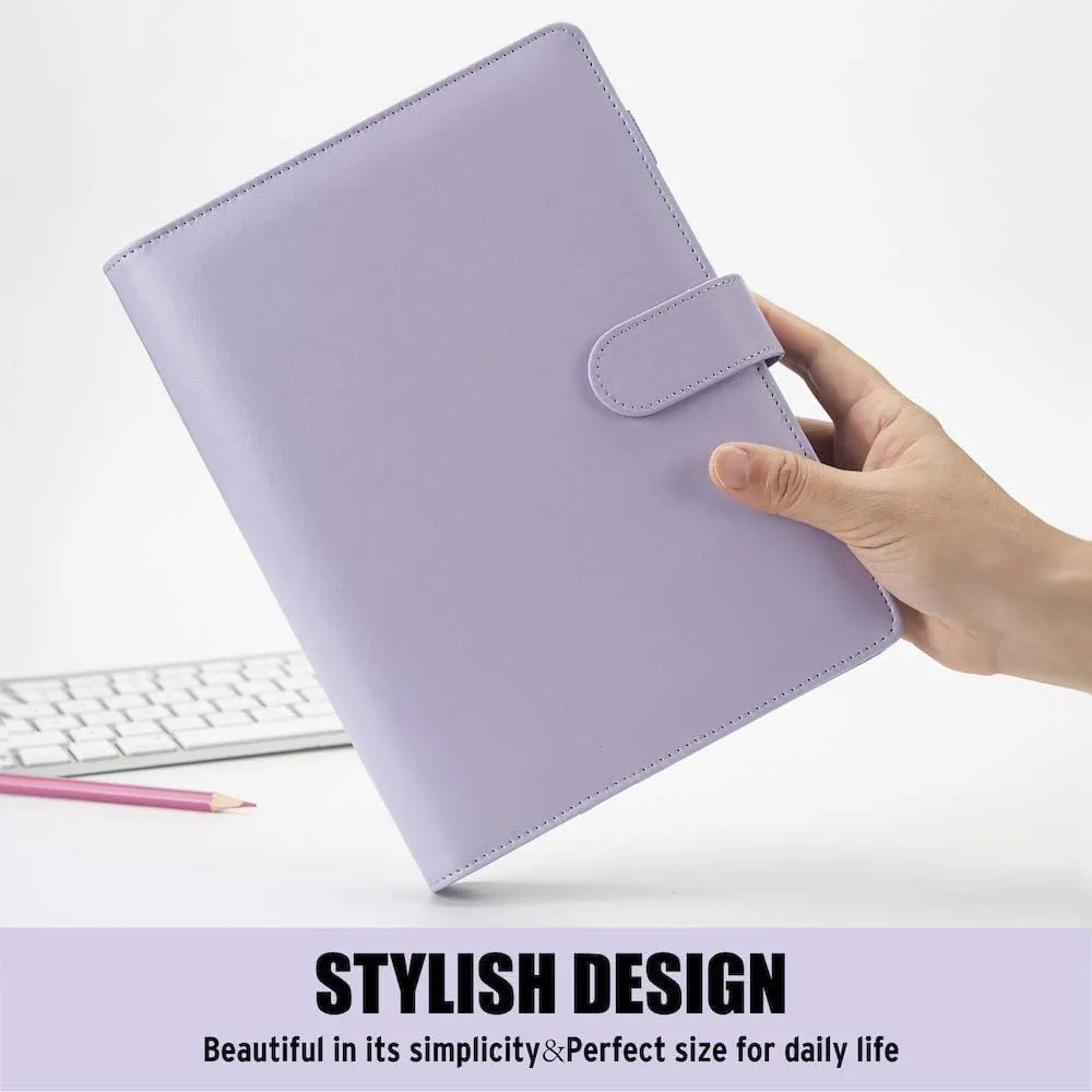 Sooez A5 Notebook Photocard Binder, 6 Ring Planner with Stylish Design, Loose Leaf Personal Organizer Cover with Magnetic Buckle, PU Leather Binder with Macaron Colors (Rose Gold)