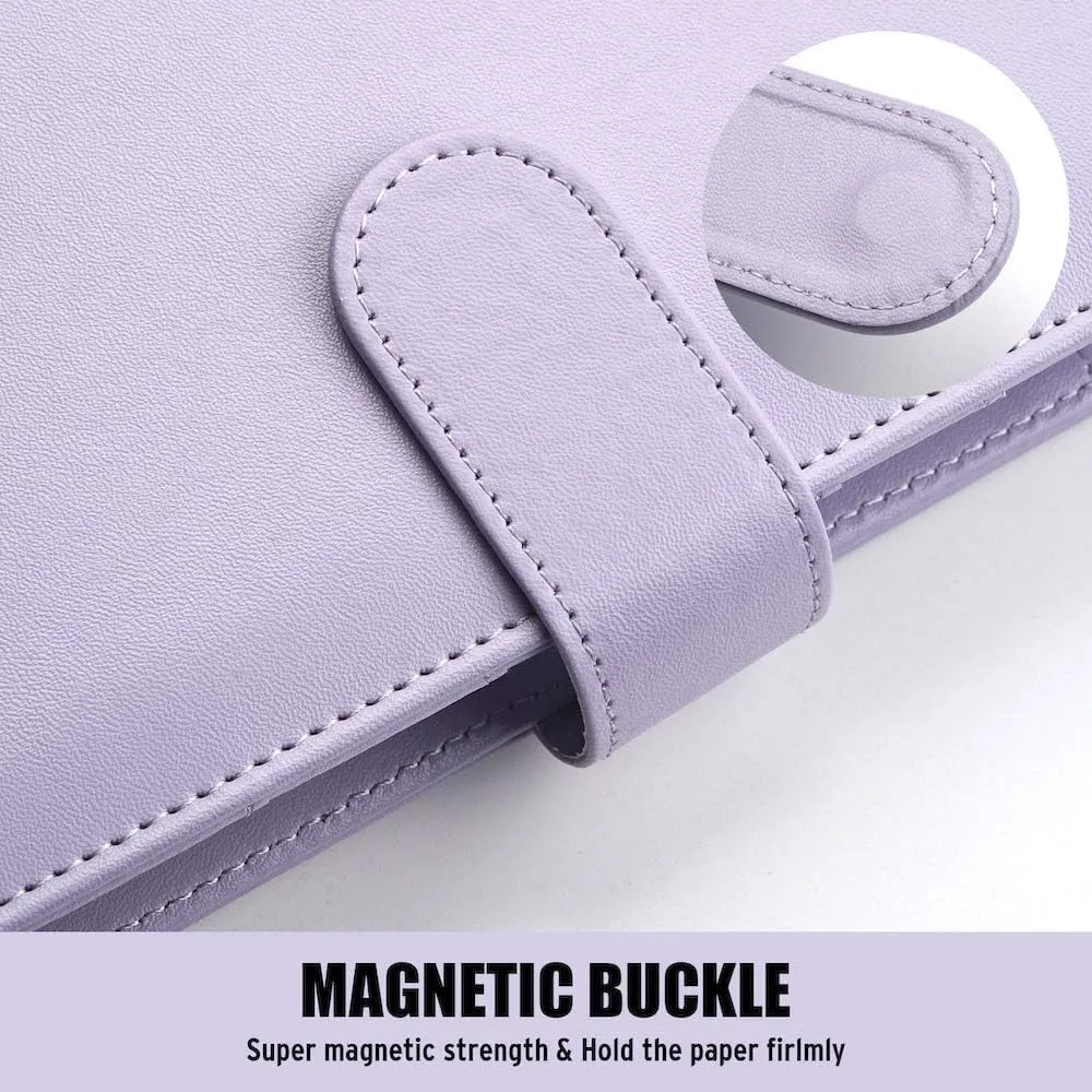Sooez A5 Notebook Photocard Binder, 6 Ring Planner with Stylish Design, Loose Leaf Personal Organizer Cover with Magnetic Buckle, PU Leather Binder with Macaron Colors (Rose Gold)