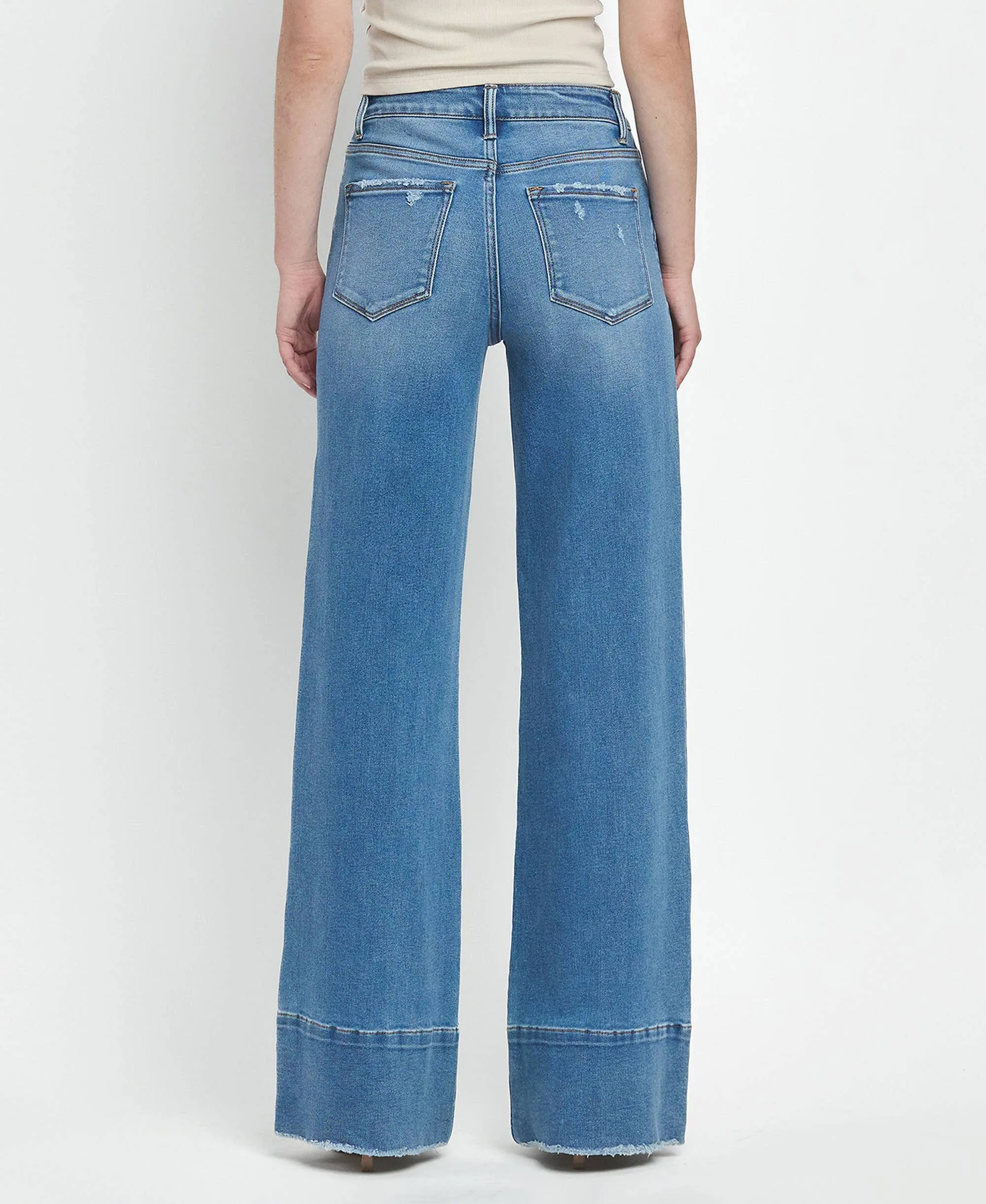 Vervet High Rise Raw Hem Wide Leg Jeans