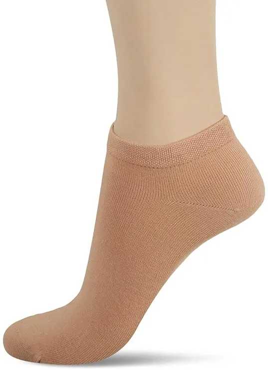 Women's Plain Cotton Secret Length Socks in Skin Color - Pack of 4