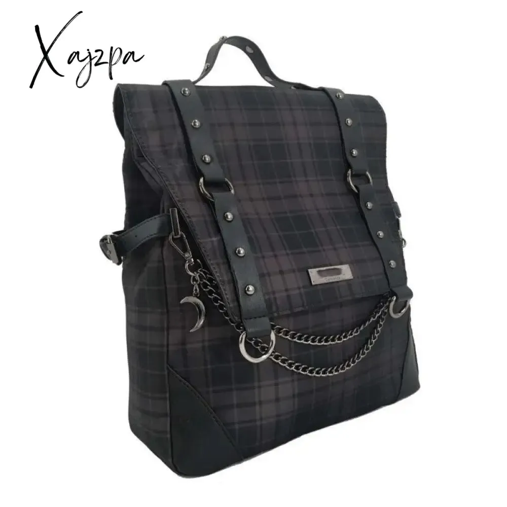Xajzpa - Plaid Gothic Punk Rock  Backpack Women Techwear Goth Gothic Sac A Dos Mochilas School Bags For Teenage Girls Bagpack
