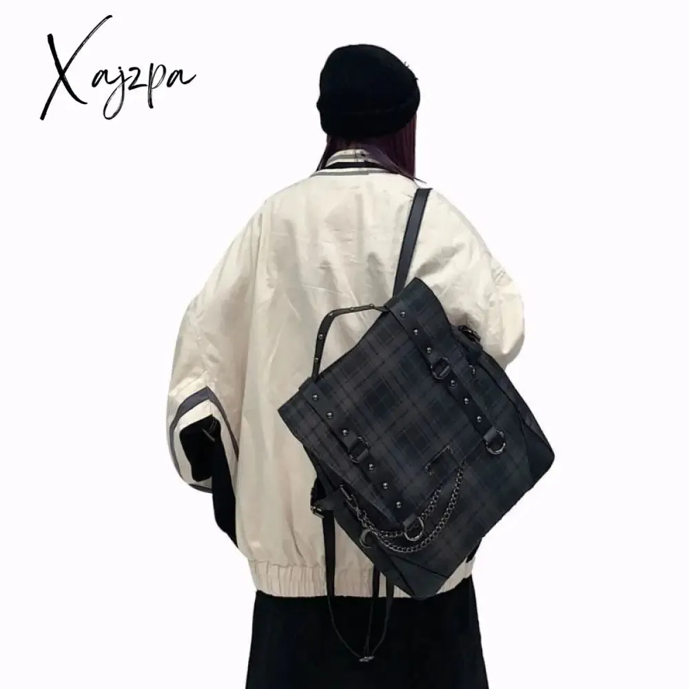Xajzpa - Plaid Gothic Punk Rock  Backpack Women Techwear Goth Gothic Sac A Dos Mochilas School Bags For Teenage Girls Bagpack